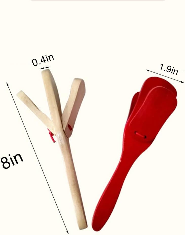 mocrcrel 2 Pcs Professional Castanets, Single Set with Handle，Wooden Castanet Clapper Educational Musical Percussion (Red) - Image 2